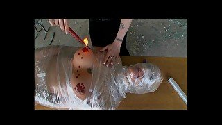 Humiliating wax play tits distress wrapped in foil