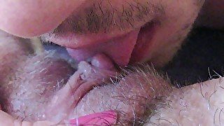 licking and sucking my big clit hairy pussy until i cum into his mouth