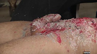 Nasty BDSM torture session with candle wax and dick stroking