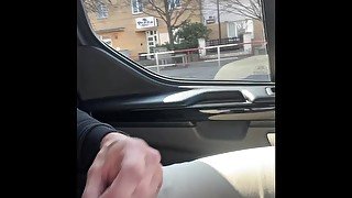 cock chasing in the car outside, public