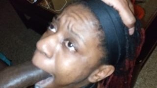 Young Ebony thot suck huge Bbc like a manic 2 get cum