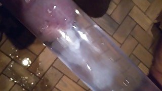 Blasting cum clouds in a tube of water with moaning cumshot