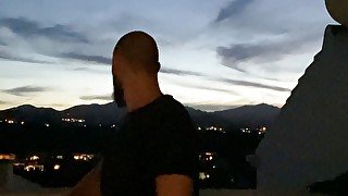 Jerking off on the balcony and shooting a hot load