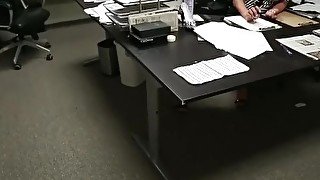 Mature Latina handjob at the office