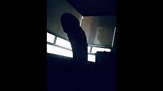 Jerking off in the dark and realized the magnificent silhouette of my huge cock.