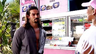Emy Reyes sucks hard cock outside and gets banged in public