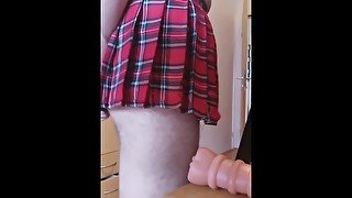 Sissy in skirt fucks pocket pussy