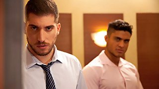 Handsome businessman takes off his uniform for sex