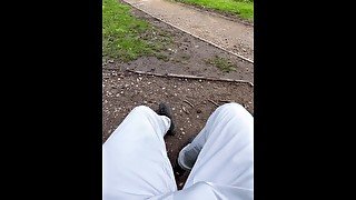 Giving a dog walker an eye full of my trackie bulge - public exhibitionist - visible penis line