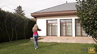 Teen doesn't have to talk but get fucked by old man