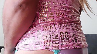 Dildo ride in pink sexy dress