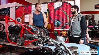 Macho gay couple suck and fuck each other in a garage