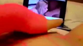 Girl films herself cumming to gangbang video.