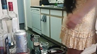 Maid has a drink with Boss and fuck as a Birthday Present