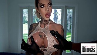 Huge Tittied Inked Blonde Has Oil Dripping On Her Pussy