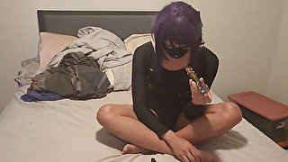 purple haired goth egg plays with her new vibrator and gushes