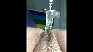 FtM Teen Gets Fucked by Machine with Clear Dildo (Lots of Pussy Farting lol, Check Out My OnlyFans!)