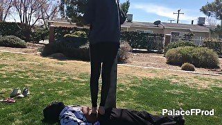 Tall Friend Jumping And Stomping Trample At The Park