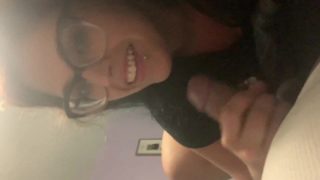 BBW sucks BBC blowjob tease milf loves cock gagging on dick making him cum