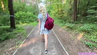 Public Dare - Stepsister Walks Around Naked Outdoors In Park And Plays With Remote Control Vibrator In Her Pussy