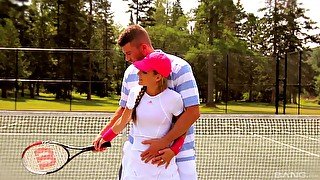 Sex on the tennis court for a hot wife