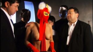 Masked Asian babe with big tits gets pleased by horny guys