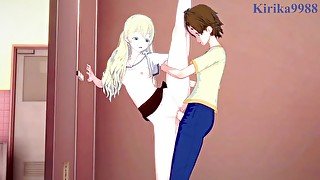 Olivia and Chisato Higuchi have intense futanari sex in the restroom. - Asobi Asobase Hentai