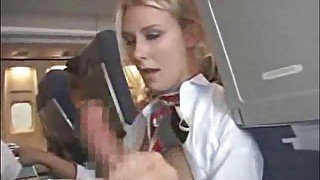 Stewardess giving customer a blowjob and handy