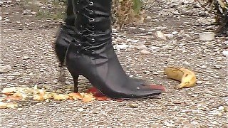 Crushing food outdoors with my high heels