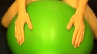 Big green balloon riding humping cum