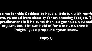 Chastity release for an amazing footjob by femdom goddess - with orgasm denial for him