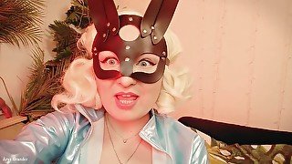 Strap-on Joi In Rabbit Mask And Pvc Coat - Sexy Blonde Milf Dirty Talk Role Play (arya Grander)