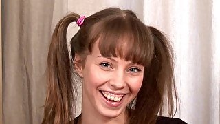 Casting cute 19yo brunette with pigtails