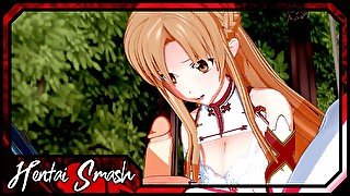 Asuna swallows Kirito's load before riding his face - Sword Art Online Hentai