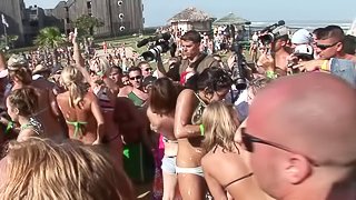 Nasty amateur chicks flash their tits in public in reality party video