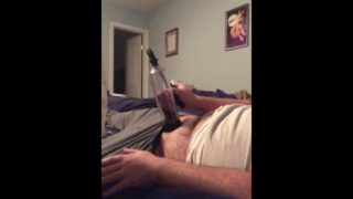 Chubby guy pumps cock