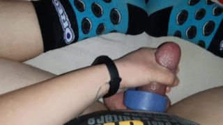 Stroking pumped hard cock in sexy socks