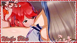 Pyra licking Nia's pussy. (Xenoblade Chronicles 2 Hentai)