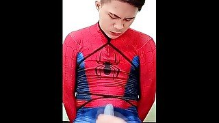 Spiderman Tied Up, Gagged, Jerked Off Until He Cum Inside His Spidy Suit