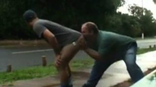 daddy and guy fucking outdoor near road