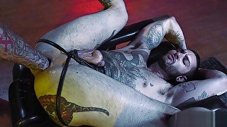 Tattoo jock fetish with cumshot