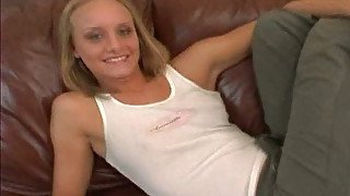 Blonde young babe plays with cock. Hot video