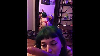 Blowjob In Mirror With Pale Goth Emo Girl