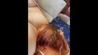 Red head eats out her hairy girlfriend