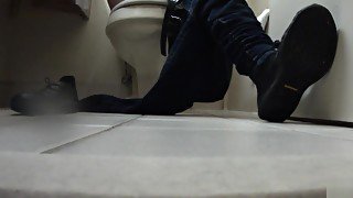 Waitress masturbation shoeplay in bathroom