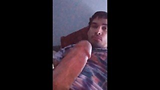 Young mixed tatted up guy Blake Joseph jerking off big huge hard cock cums all over the bed