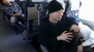 Japanese public bus blowjob and fuck