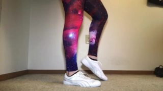 Galaxy leggings and white puma cheerleading shoes