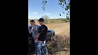 Straight guy fucked 18 year old student outdoor by car and both cum