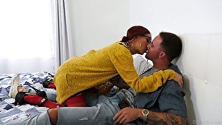 Red haired milf in glasses Claudia Fox is fucked and jizzed by horny stepson